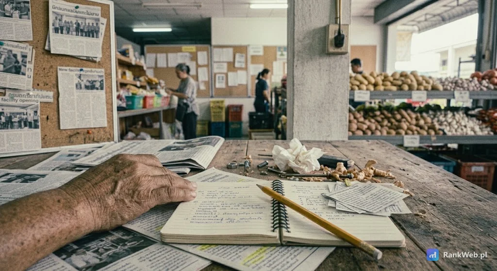 Notes z listą pytań i ołówek na blacie sklepu