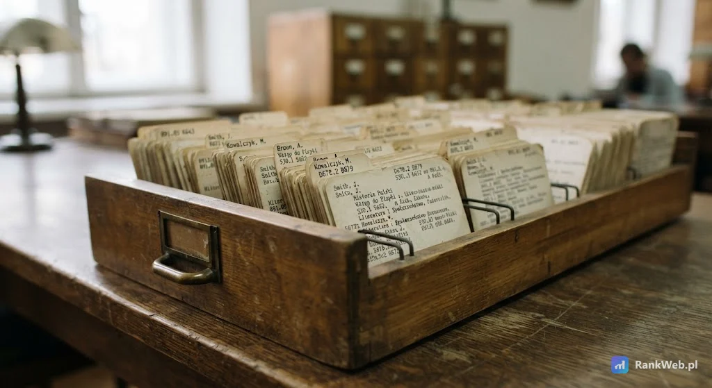Bibliotekarz wpisujący nową pozycję do katalogu