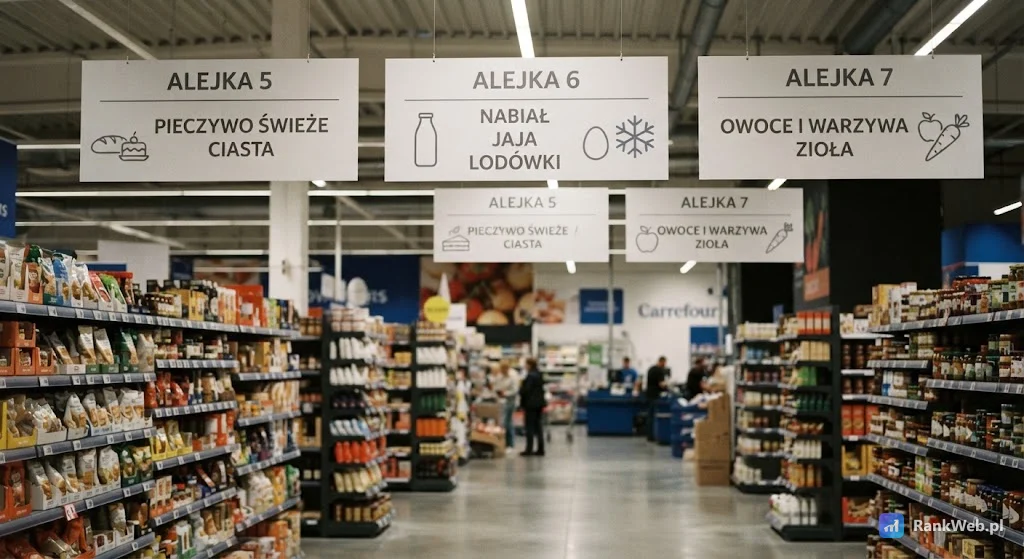 Tabliczki kierunkowe nad alejkami sklepu
