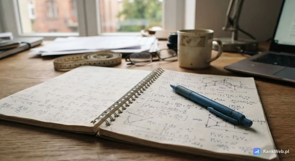 Notes z odręcznymi obliczeniami i długopis
