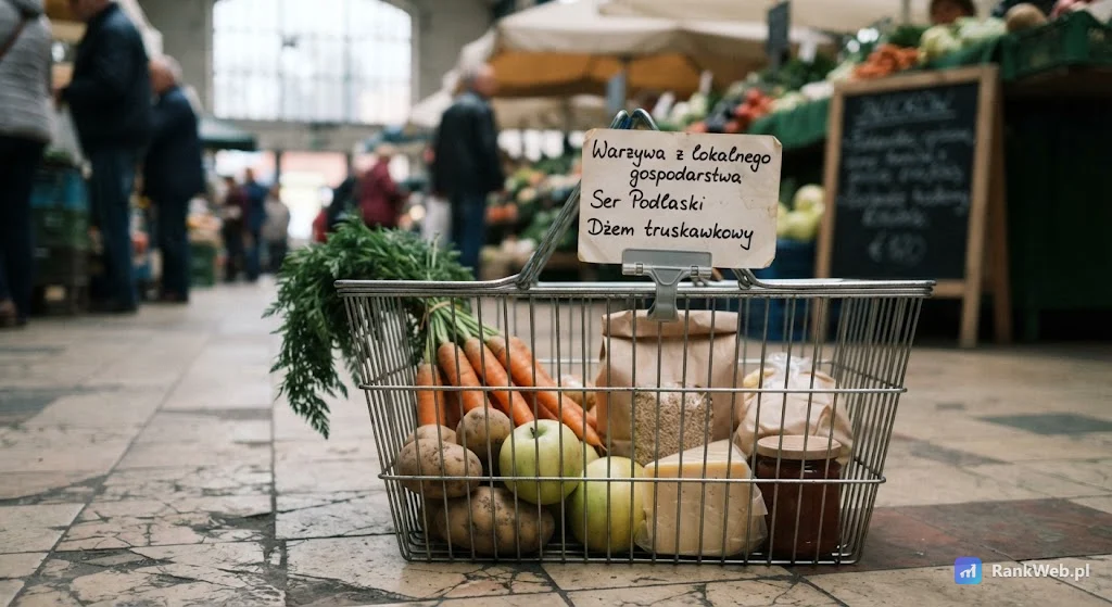 Koszyk z produktami i kartka na uchwycie