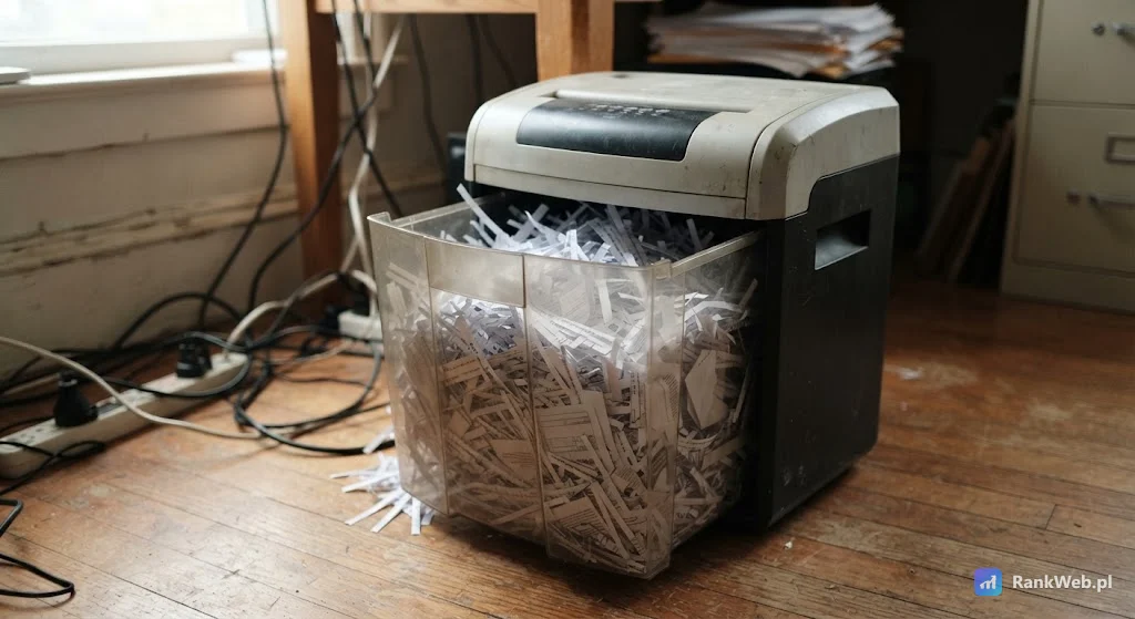 Niszczarka z paskami papieru w pojemniku