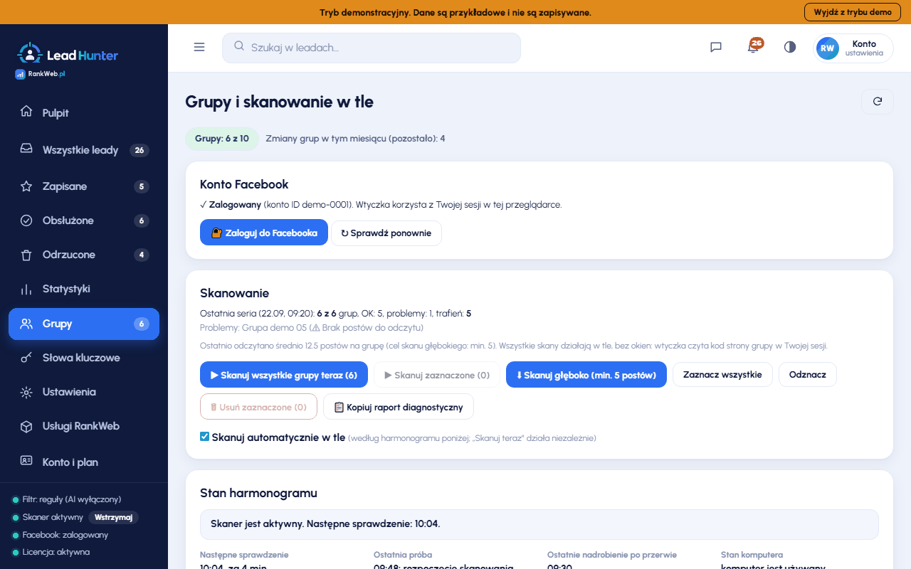 Przegląd monitorowanych grup